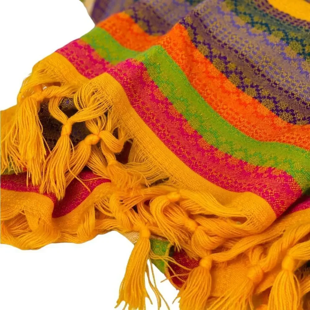 Ethnic Throw Boho Blanket Fringe Tassel Edge Multi Stripe Knit Accent Throw